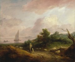 Coastal Landscape with a Shepherd And His Flock by Gainsborough, Thomas