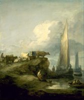Coastal Scene with Shipping And Cattle by Gainsborough, Thomas