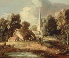 Landscape with Cottage And Church by Gainsborough, Thomas