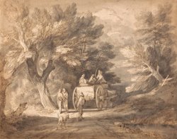 Wooded Landscape with Country Cart And Figures Walking Down a Lane by Gainsborough, Thomas