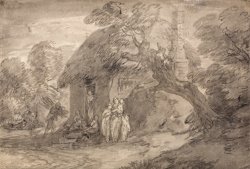 Wooded Landscape with Figures Outside a Cottage Door by Gainsborough, Thomas