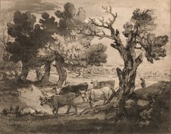 Wooded Landscape with Herdsman And Cows by Gainsborough, Thomas