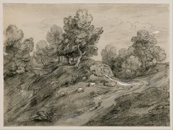 Wooded Upland Landscape with Shepherd And Sheep And Country Track Winding Around a Knoll by Gainsborough, Thomas