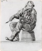 Fiddler (study for The Jolly Flatboatmen) (recto) by George Caleb Bingham