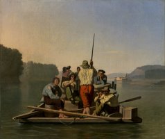 Lighter Relieving a Steamboat Aground by George Caleb Bingham