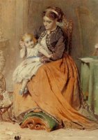 A Girl Listening to The Ticking of a Pocket Watch While Sitting on Her Mothers Lap by George Elgar Hicks
