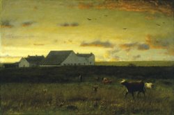Farm Landscape, Cattle in Pasture Sunset Nantucket by George Inness