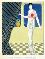 My Guests Have Not Arrived Illustration of a Woman in a Dress by Redfern by Georges Barbier
