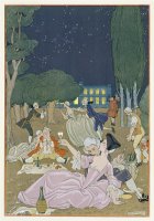 On The Lawn Illustration for Fetes Galantes by Paul Verlaine 1844 96 1923 Pochoir Print by Georges Barbier