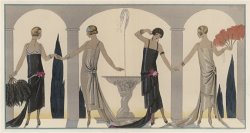Sensually Draped Dresses with Narrow Beaded Straps Square Necklines And Detailing Over One Hip by Georges Barbier