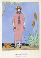 Tailored Suit by Worth in Salmon Pink And Black by Georges Barbier