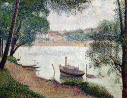 River Landscape With A Boat by Georges Pierre Seurat