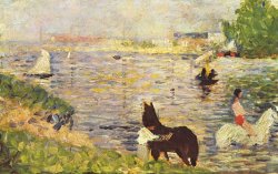 White And Black Horse in The River by Georges Seurat
