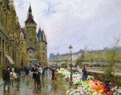 Flower Sellers by the Seine by Georges Stein