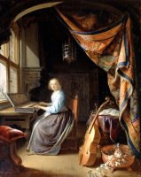 A Woman Playing a Clavichord by Gerrit Dou
