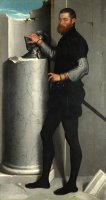 Portrait of a Gentleman with His Helmet on a Column Shaft by Giovanni Battista Moroni