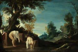 Landscape with Bathing Women by Giovanni F. Barbieri