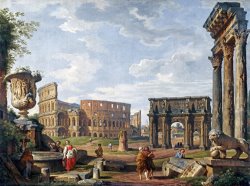 A Capriccio View of Rome with The Colosseum by Giovanni Paolo Panini