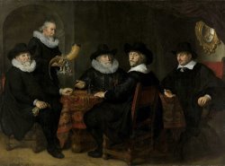 Four Governors of The Arquebusiers Civic Guard, Amsterdam, 1642 (officers And Other Marksmen of The Xviii District in Amsterdam Under The Command of C by Govaert Flinck