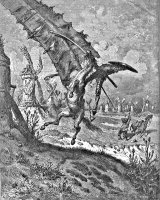 Don Quixote Attacks The Windmill Engraving by Gustave Dore