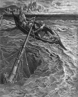 The Ship Sinks But The Mariner Is Rescued By The Pilot And Hermit by Gustave Dore