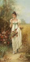 Circle Girl with Meadow Flowers And Roses by Hans Zatzka