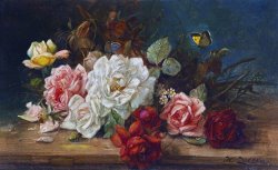 Still Life with Flowers And Butterfly by Hans Zatzka