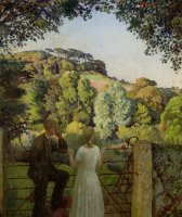 Midge Bruford And Her Fiance at Chywoone Hill Newlyn by Harold Harvey