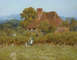 Cottage at Broadham Green Surrey in Sunset Light by Helen Allingham