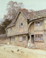 Outside a Timbered Cottage by Helen Allingham