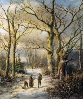 Woodgatherers in a Winter Forest by Hendrik Barend Koekkoek