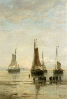 Bluff Bowed Scheveningen Boats at Anchor by Hendrik Willem Mesdag