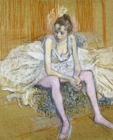A Seated Dancer with Pink Stockings by Henri de Toulouse-Lautrec
