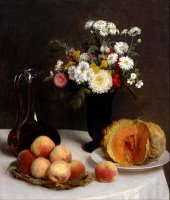 Still Life with a Carafe, Flowers And Fruit by Henri Fantin Latour