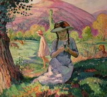 Young Girl Picking Flowers by Henri Lebasque