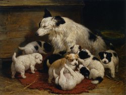 A Dog And Her Puppies by Henriette Ronner-Knip