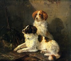 Two Spaniels Waiting for The Hunt by Henriette Ronner-Knip