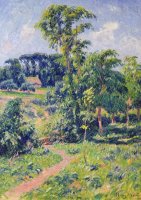 Landscape with trees and a path leading to a cottage by Henry Moret