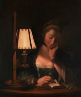 Woman Reading by a Paper Bell Shade by Henry Robert Morland