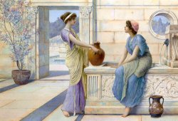 Two Women of Ancient Greece Filling Their Water Jugs at a Fountain (women of Corinth) by Henry Ryland