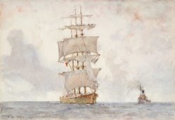 Barque and Tug by Henry Scott Tuke
