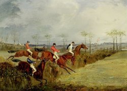 A Steeplechase - Taking a Hedge and Ditch by Henry Thomas Alken
