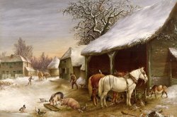 Farmyard in Winter by Henry Woollett