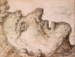Rocky Landscape with Ruins, Forming The Profile of a Man's Face by Herman Saftleven