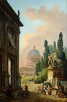 Imaginary View of Rome with The Horse Tamer of The Monte Cavallo And a Church by Hubert Robert