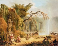 Romantic garden scene by Hubert Robert