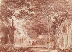 The Oval Fountain in The Gardens of The Villa D'este, Tivoli by Hubert Robert