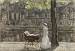 Dienstmeisje Met Kinderwagen by Isaac Israels