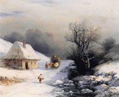 Little Russian Ox Cart in Winter by Ivan Constantinovich Aivazovsky
