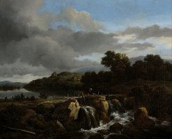 Landscape with Cascade by Jacob Isaacksz. Van Ruisdael